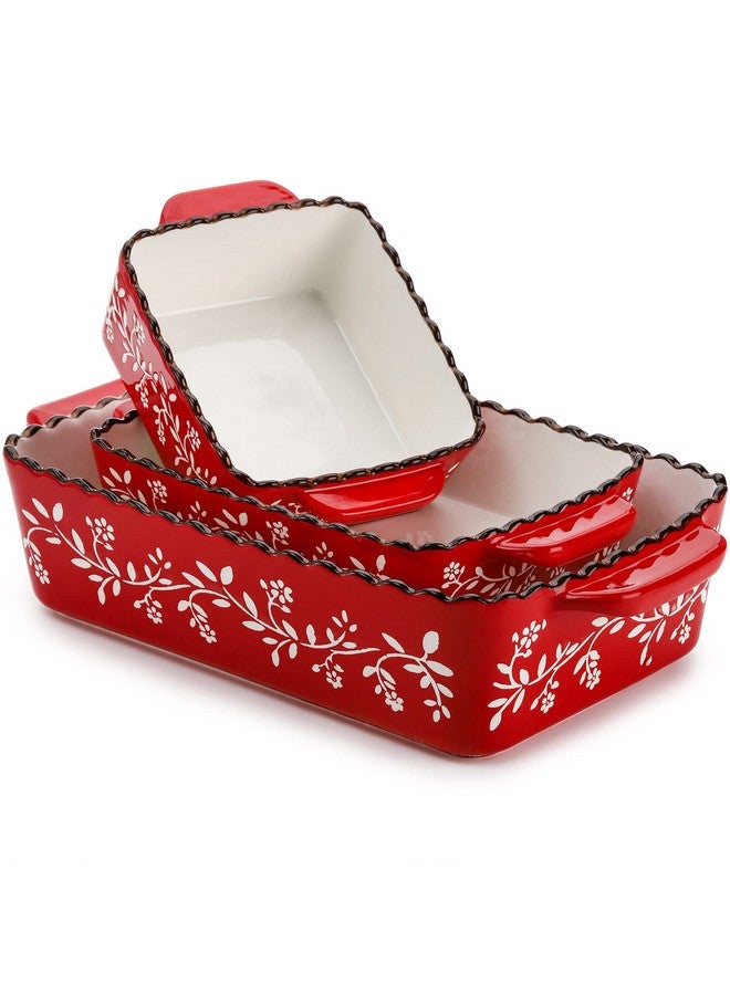 AVLA 3 Pack Ceramic Bakeware Set, Porcelain Rectangular Baking Dish Lasagna Pans for Cooking, Kitchen, Casserole Dishes, Cake Dinner, 12 x 8.5 x 6 Inches of Baking Pans, Banquet and Daily Use, Red - Image 3