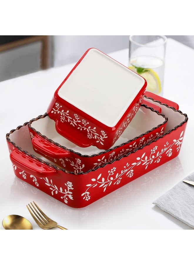 AVLA 3 Pack Ceramic Bakeware Set, Porcelain Rectangular Baking Dish Lasagna Pans for Cooking, Kitchen, Casserole Dishes, Cake Dinner, 12 x 8.5 x 6 Inches of Baking Pans, Banquet and Daily Use, Red - Image 4