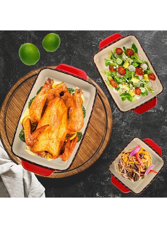 AVLA 3 Pack Ceramic Bakeware Set, Porcelain Rectangular Baking Dish Lasagna Pans for Cooking, Kitchen, Casserole Dishes, Cake Dinner, 12 x 8.5 x 6 Inches of Baking Pans, Banquet and Daily Use, Red - Image 5