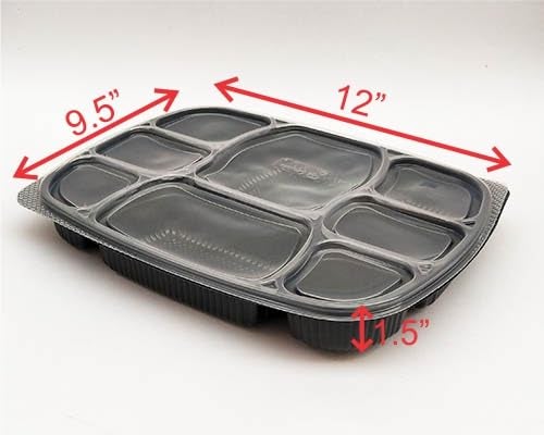 Amit Marketing 8 Compartment Meal Prep Containers with Lids | Disposable Food Storage Tray | Black Unbreakable Leak-Proof Microwave Safe Box for Restaurants, Takeaway,Parties & Catering - Set of 25pc - Image 2