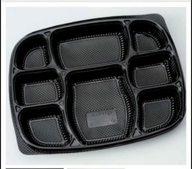 Amit Marketing 8 Compartment Meal Prep Containers with Lids | Disposable Food Storage Tray | Black Unbreakable Leak-Proof Microwave Safe Box for Restaurants, Takeaway,Parties & Catering - Set of 25pc - Image 3