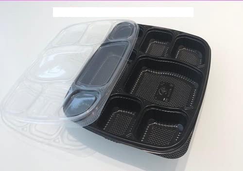 Amit Marketing 8 Compartment Meal Prep Containers with Lids | Disposable Food Storage Tray | Black Unbreakable Leak-Proof Microwave Safe Box for Restaurants, Takeaway,Parties & Catering - Set of 25pc - Image 4