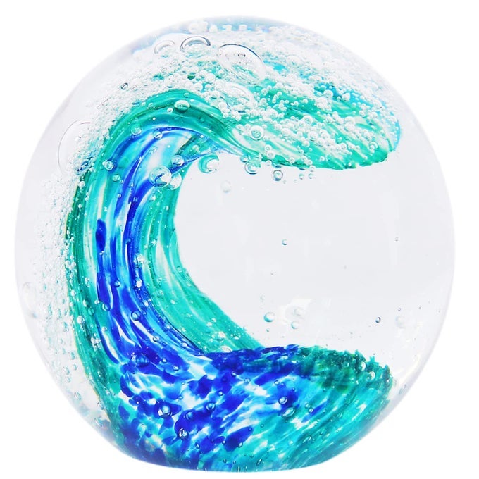 Hand Blown Glass Figurines Ball Ocean WavesPaperweight Glass BallHome Decor CollectibleAquarium DecorOffice Decor Ocean Lovers