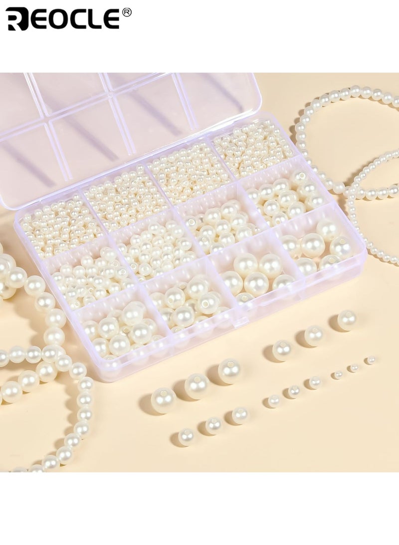 ريوكل 1320 قطعة خرز لؤلؤي بمقاسات 4/6/8/10 مم للحرف اليدوية لصنع الأساور، مجموعة خرز متعددة الأحجام لصنع العقود والمجوهرات - Image 2