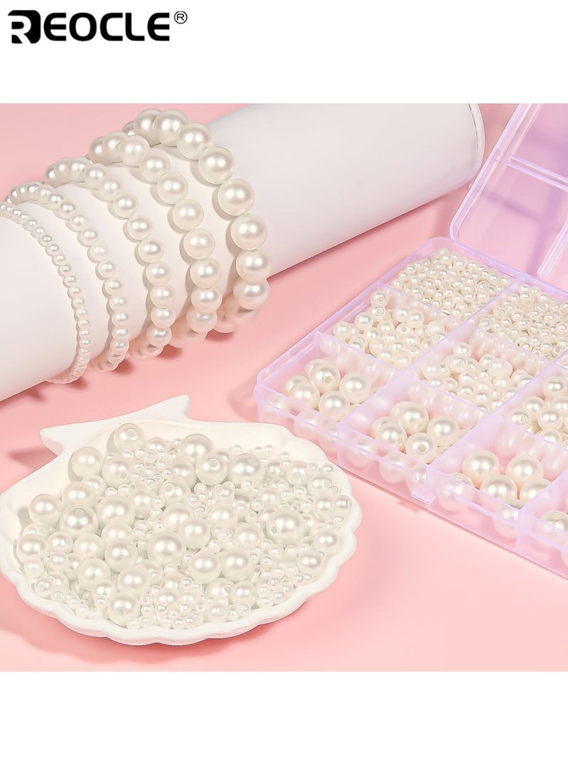 ريوكل 1320 قطعة خرز لؤلؤي بمقاسات 4/6/8/10 مم للحرف اليدوية لصنع الأساور، مجموعة خرز متعددة الأحجام لصنع العقود والمجوهرات - Image 4