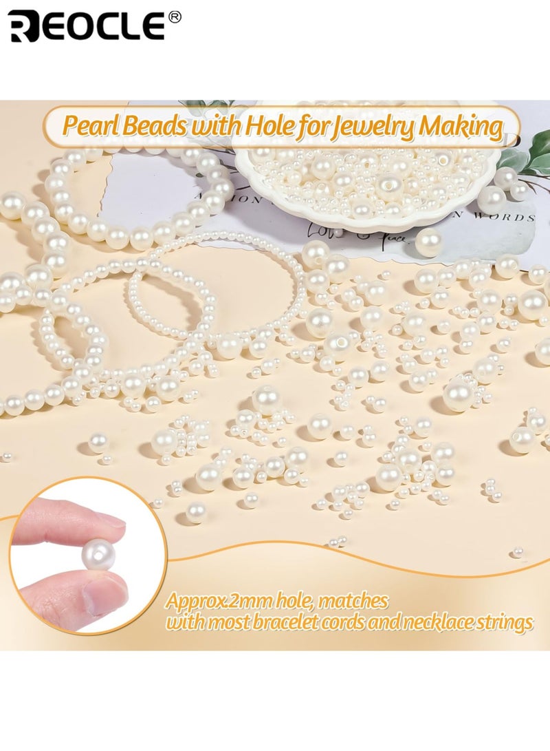 ريوكل 1320 قطعة خرز لؤلؤي بمقاسات 4/6/8/10 مم للحرف اليدوية لصنع الأساور، مجموعة خرز متعددة الأحجام لصنع العقود والمجوهرات - Image 3