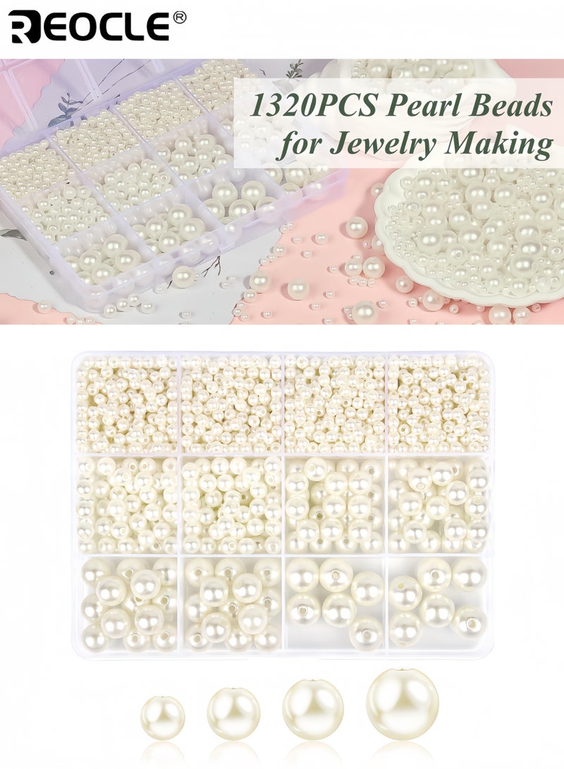 ريوكل 1320 قطعة خرز لؤلؤي بمقاسات 4/6/8/10 مم للحرف اليدوية لصنع الأساور، مجموعة خرز متعددة الأحجام لصنع العقود والمجوهرات - Image 1