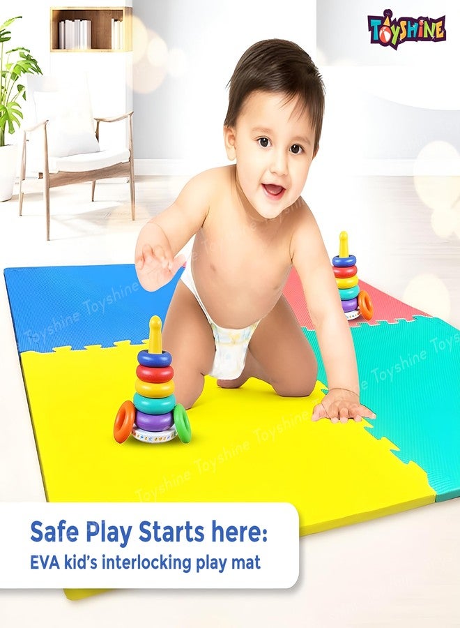Toyshine 12mm Thick Interlocking Kids Playmat 4Pc Colorful Foam Tiles EVA Mat | 60 x 60 cm Soft and Safe Floor Mat for Babies Toddlers & Home Play Area - Image 2