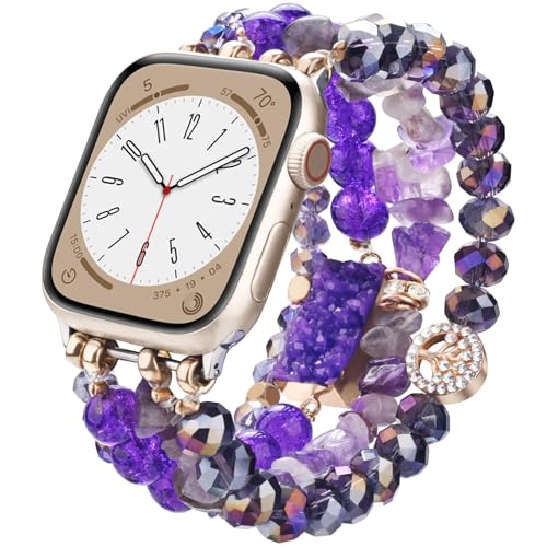 VISOOM Beaded Boho Bracelet Compatible for Apple Watch 40mm41mm42mm38mm Iwatch Series 11 10 9 8 7 SE 654 Women Fashion Cute Handmade Crystal Beads Stretchy Watch Strap for iWatch Bands 321 - Image 1