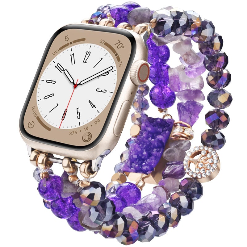 VISOOM Beaded Boho Bracelet Compatible for Apple Watch 40mm41mm42mm38mm Iwatch Series 11 10 9 8 7 SE 654 Women Fashion Cute Handmade Crystal Beads Stretchy Watch Strap for iWatch Bands 321 - Image 2