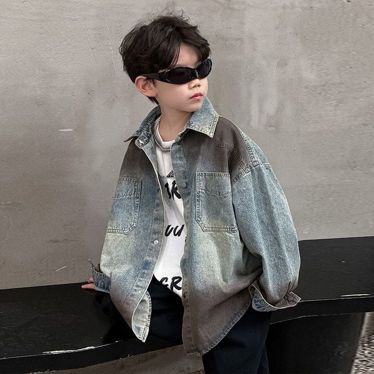 Boys' Denim Coat 2025 Spring New Children'S Korean Style Loose Color Spray Top Children'S Casual Wear Trendy - Image 1