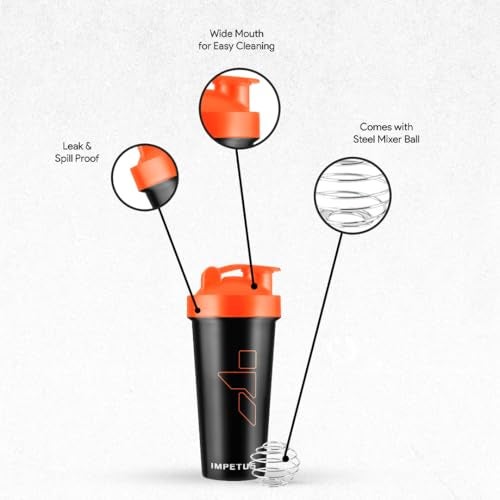 IMPETUS Protein Shaker Gym Bottle 700ml – Leakproof Gym Shaker Sipper for Protein & Pre-Workout Drinks, Durable Polypropylene Bottle for Men & Women (Black) - Image 2