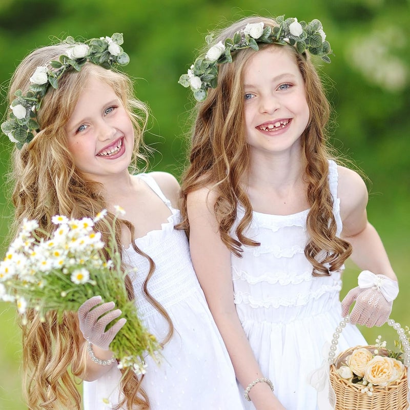 Riceshoot Store 4 Pack Flower Girl Baskets Set Flower Girl Jewelry Wedding Accessories Headband Bracelet Baskets Gloves (Rustic) - Image 4