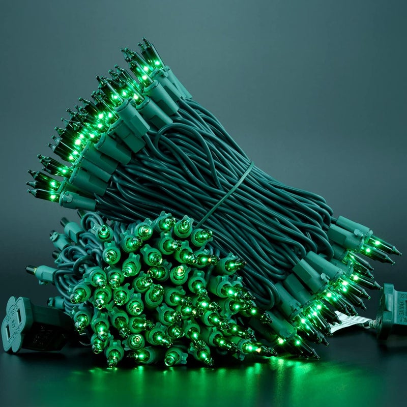 YULETIME 200 Green Christmas Lights, Pack of 2 Sets 33 Feet 100 Count UL Certified Incandescent String Lights (Green - Green Wire) - Image 3