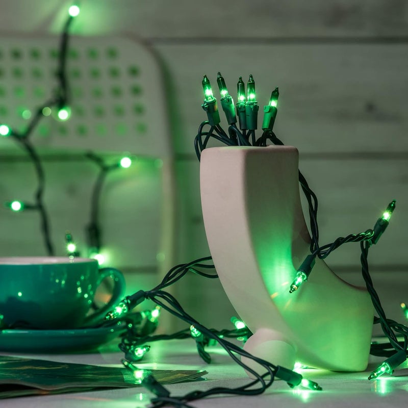 YULETIME 200 Green Christmas Lights, Pack of 2 Sets 33 Feet 100 Count UL Certified Incandescent String Lights (Green - Green Wire) - Image 5