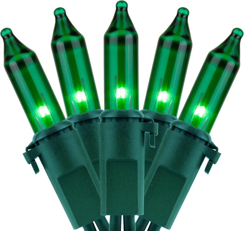 YULETIME 200 Green Christmas Lights, Pack of 2 Sets 33 Feet 100 Count UL Certified Incandescent String Lights (Green - Green Wire) - Image 1