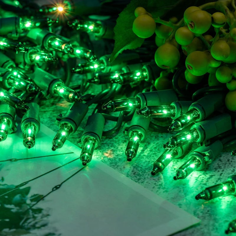 YULETIME 200 Green Christmas Lights, Pack of 2 Sets 33 Feet 100 Count UL Certified Incandescent String Lights (Green - Green Wire) - Image 4