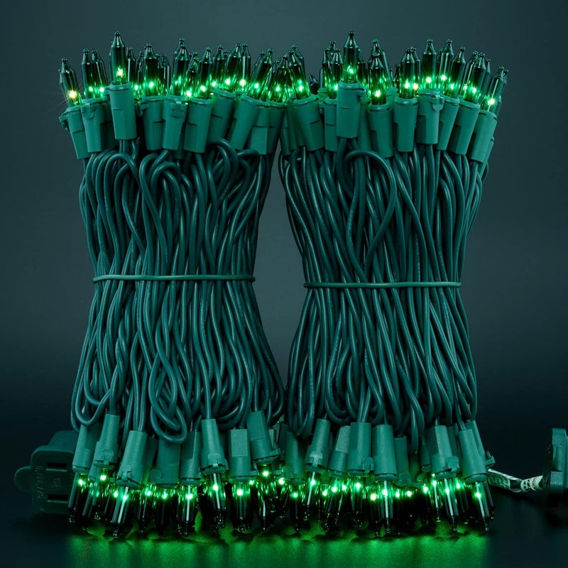 YULETIME 200 Green Christmas Lights, Pack of 2 Sets 33 Feet 100 Count UL Certified Incandescent String Lights (Green - Green Wire) - Image 2