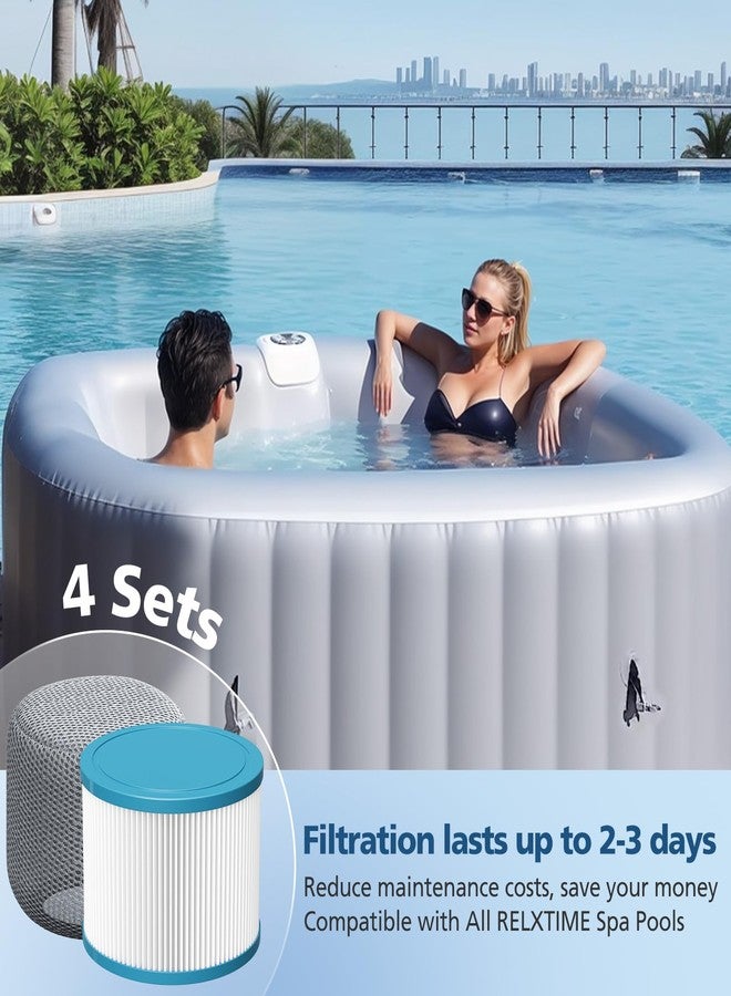 Beckacher Spa Filter Replacement, Hot Tub Filter Compatible with All RELXTIME Hot Tub, Pool Filters, Filter Cartridges for Inflatable Tubs Filtration, 4 Filter + 4 Filter Covers - Image 4