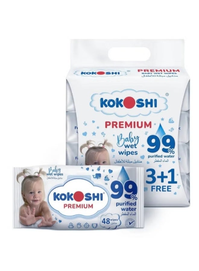 Kokoshi Premium Baby Wet Wipes, Extra Sensitive, 99% Pure Water, Alcohol-Free, 192 Count