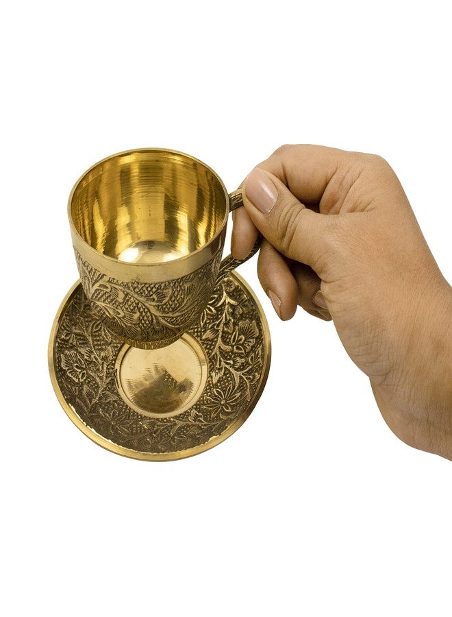 Spillbox Traditional Handcrafted Brass Engraved Coffee Dabra Cup and Saucer | Coffee Cup | Madrasi Filter Coffee Cup Set - Cup and Saucer (4) - Image 4