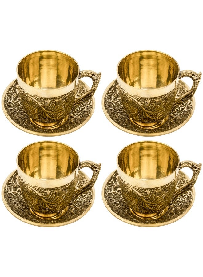 Spillbox Traditional Handcrafted Brass Engraved Coffee Dabra Cup and Saucer | Coffee Cup | Madrasi Filter Coffee Cup Set - Cup and Saucer (4) - Image 1
