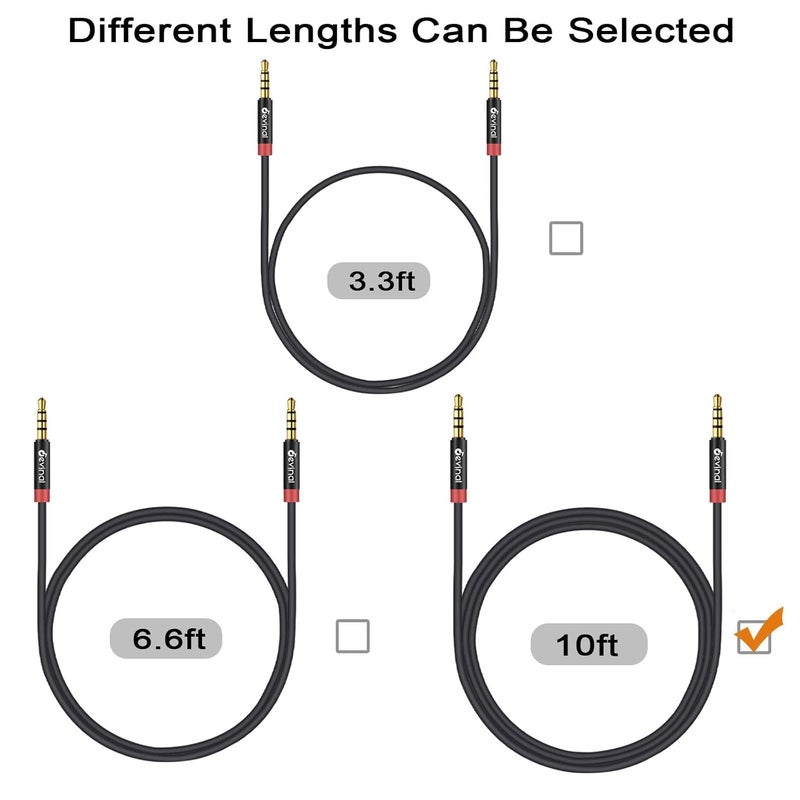 ديفينال كابل TRRS بطول 3.5 مم، كابل مساعد بقطر 1/8 بوصة و4 أقطاب من نوع ، كابل نايلون ملتوي من نوع Mini-jack للصوت بطول 10 أقدام (3 متر) (عبوة تحتوي على 2 كابلات) - Image 2