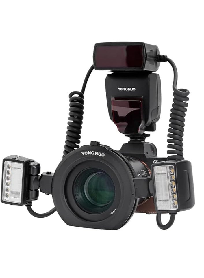 YONGNUO YN24EX S Macro Flash Speedlite for Sony – TTL Macro Flash with Dual Flash Heads, Adapter Rings (49-72mm), 8-Level Output, LED Focus Assist, LCD Display