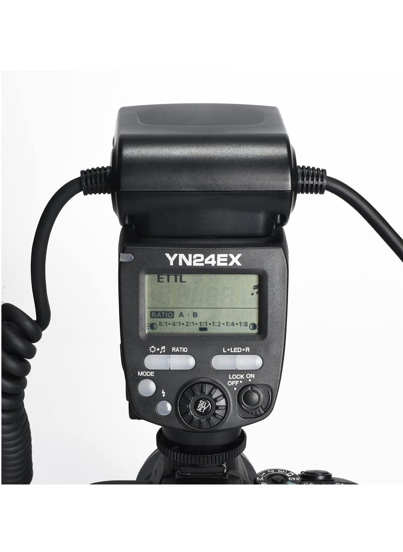 YONGNUO YONGNUO YN24EX S Macro Flash Speedlite for Sony – TTL Macro Flash with Dual Flash Heads, Adapter Rings (49-72mm), 8-Level Output, LED Focus Assist, LCD Display  - Image 3