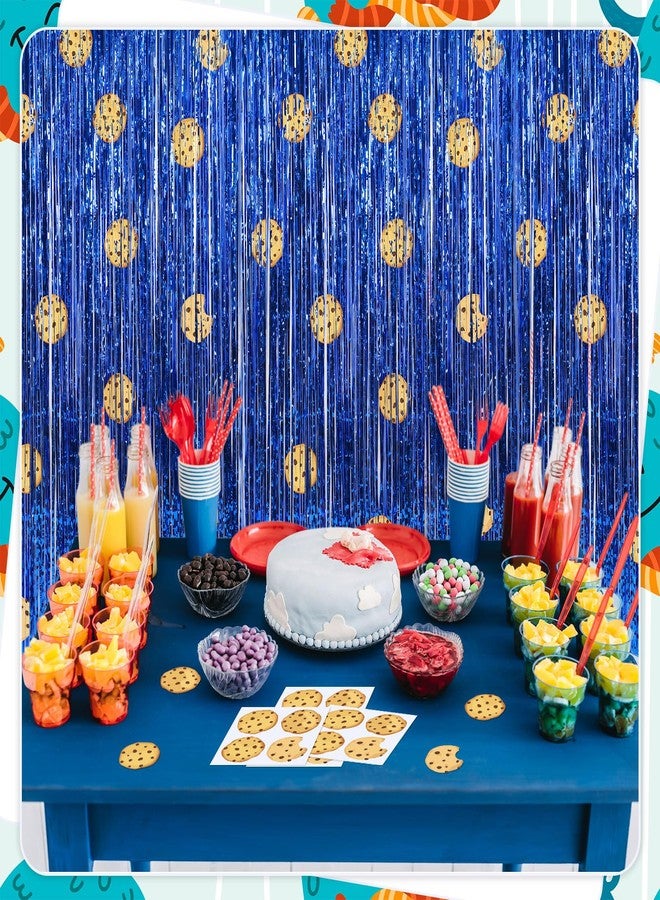 Norme 3 Pcs Cartoon Cookie Theme Party Decorations Blue Metallic Wavy Tinsel Foil Fringe Curtain Backdrop and Cookie Wall Decals Banner for Ocean Birthday Photo Props Celebration Decorations - Image 5