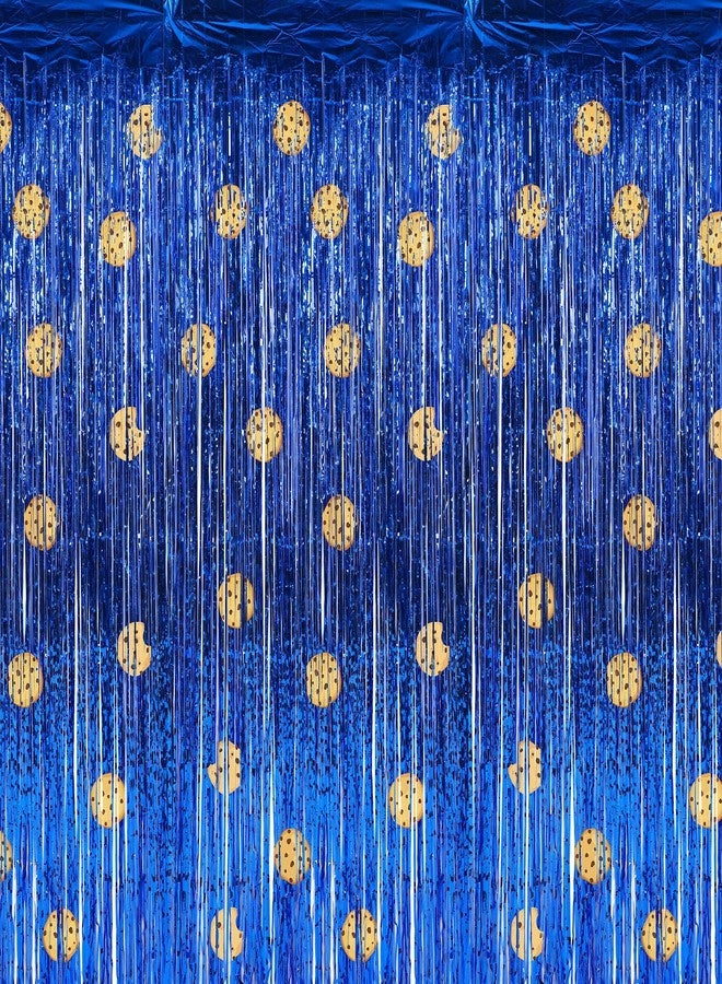 Norme 3 Pcs Cartoon Cookie Theme Party Decorations Blue Metallic Wavy Tinsel Foil Fringe Curtain Backdrop and Cookie Wall Decals Banner for Ocean Birthday Photo Props Celebration Decorations - Image 1
