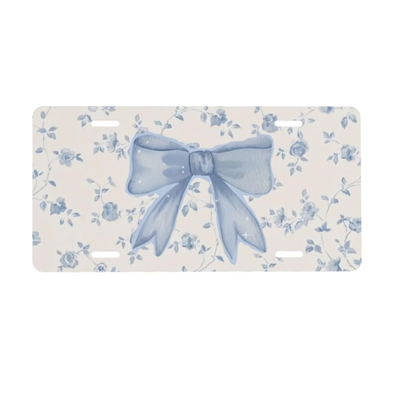 CTVSLFU Front License Plate Cover â€“ Aluminum Metal Car Accessory, Rust-Proof Novelty Vanity Tag Decor for Men & Women, 6x12 with 4 Holes - 038 Blue Tie Flowers - Image 1