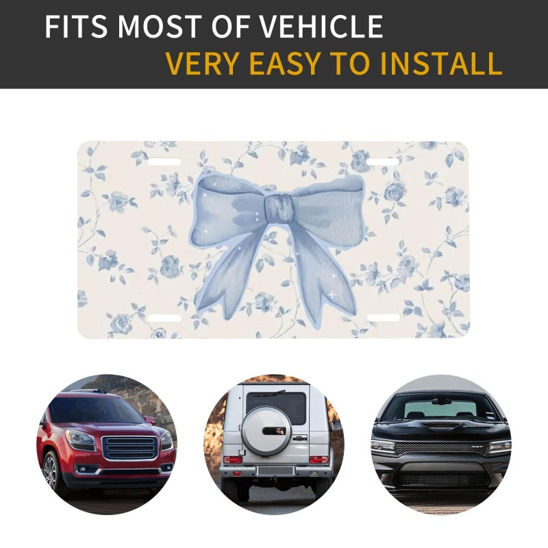 CTVSLFU Front License Plate Cover â€“ Aluminum Metal Car Accessory, Rust-Proof Novelty Vanity Tag Decor for Men & Women, 6x12 with 4 Holes - 038 Blue Tie Flowers - Image 4