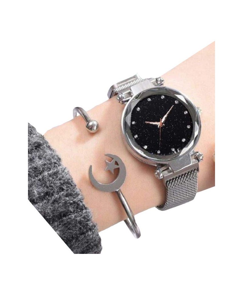 Acnos® Premium 4 Colors Magnet Strap Analogue Women's and Girls Watch Sweet Heart 4 Colors Bracelet Combo for Girl's & Women's Watch (Set of 2) (Silver) - Image 4