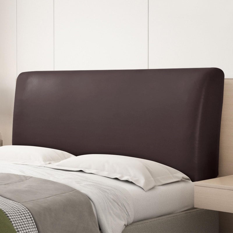 vctops 100% Waterproof PU Leather Stretch Bed Headboard Cover Wipeable Headboard Slipcover Dustproof Bed Head Cover for Bedroom (Dark Coffee,59-66 Inch) - Image 1