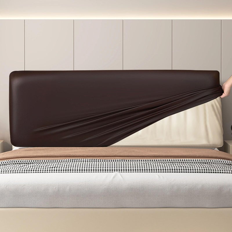 vctops 100% Waterproof PU Leather Stretch Bed Headboard Cover Wipeable Headboard Slipcover Dustproof Bed Head Cover for Bedroom (Dark Coffee,59-66 Inch) - Image 2