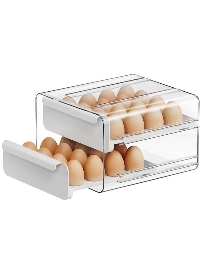 ShebSheb 2 Layer Large Capacity Egg Holder for Refrigerator,Upgrade Egg Storage Container Organizer Bins,Clear Plastic Storage Container,Egg Fresh Storage Box with Handles,Egg Fresh Storage Box for Fridge  - Image 1