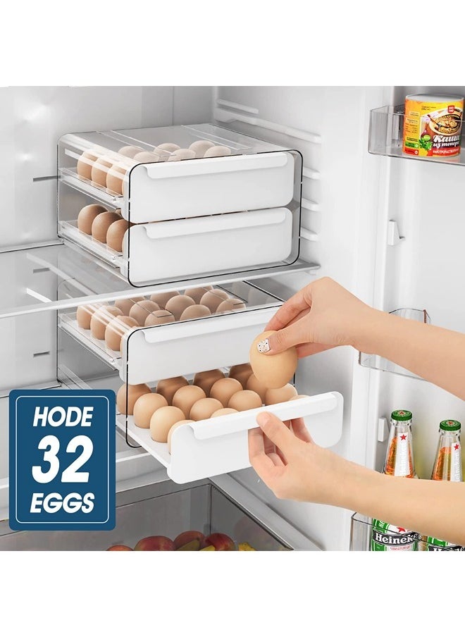 ShebSheb 2 Layer Large Capacity Egg Holder for Refrigerator,Upgrade Egg Storage Container Organizer Bins,Clear Plastic Storage Container,Egg Fresh Storage Box with Handles,Egg Fresh Storage Box for Fridge  - Image 2