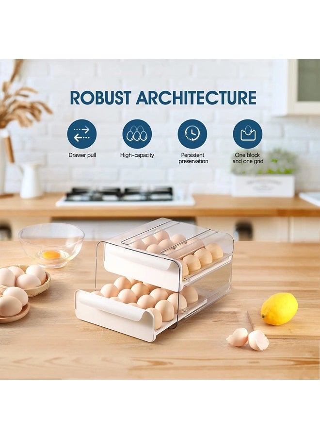ShebSheb 2 Layer Large Capacity Egg Holder for Refrigerator,Upgrade Egg Storage Container Organizer Bins,Clear Plastic Storage Container,Egg Fresh Storage Box with Handles,Egg Fresh Storage Box for Fridge  - Image 3