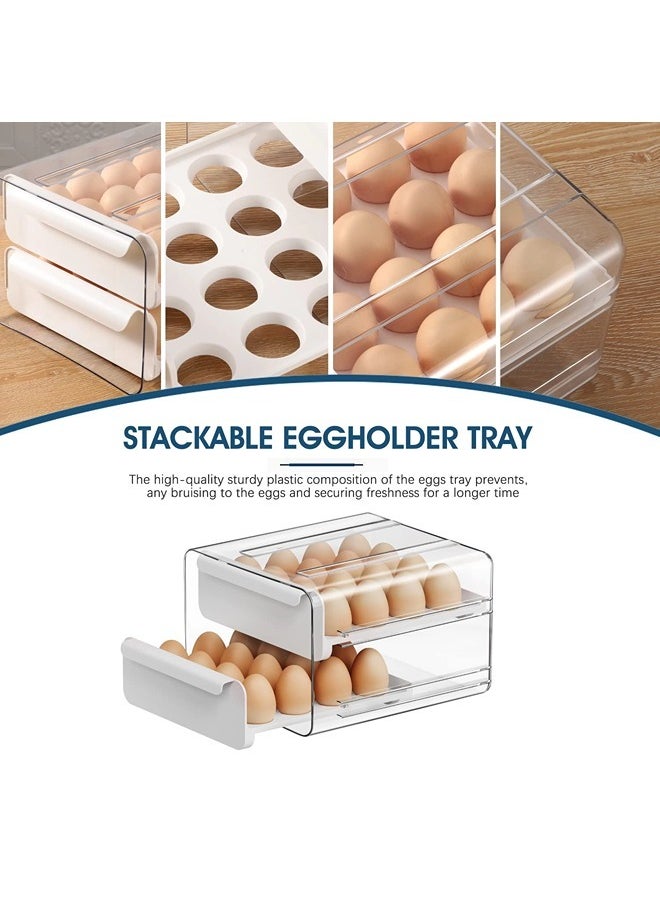 ShebSheb 2 Layer Large Capacity Egg Holder for Refrigerator,Upgrade Egg Storage Container Organizer Bins,Clear Plastic Storage Container,Egg Fresh Storage Box with Handles,Egg Fresh Storage Box for Fridge  - Image 4
