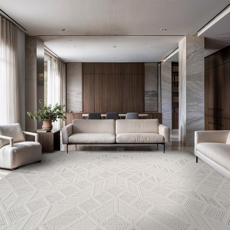 Luul Home Modern Micro Loop Indoor Area Rugs for Living Room Bedroom Kitchen Geometric Square White 5x7 Luxury Durable Low and High Pile Non-Shedding Stain Resistant Soft Area Carpet 5 x 7 - Image 4