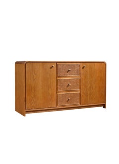 DANUBE HOME Rita Sideboard Storage Cabinet With Natural Rattan Kitchen Organiser Side Board Modern Design Furniture For Dining Room L 150 x W 46 x H 84 cm Oak & Rattan  - Image 1