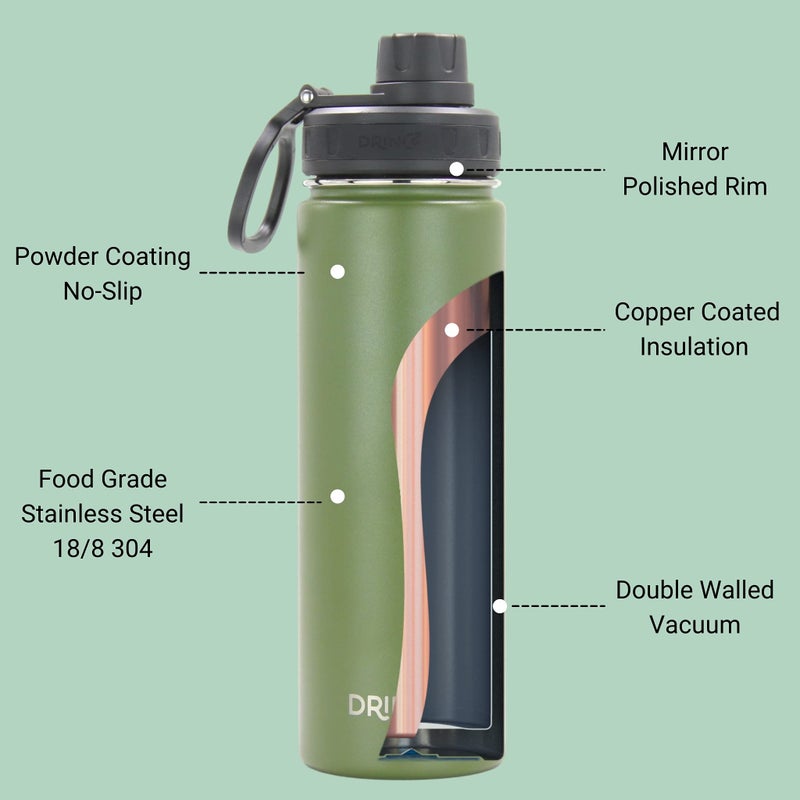 Drinco Stainless Steel Water Bottle Spout Lid Vacuum Insulated Double Wall Water Bottle Wide Mouth (40oz 32oz 22oz 18oz 14oz) Leak Proof Keeps Cold or Hot (22 oz  22oz Forest) - Image 4