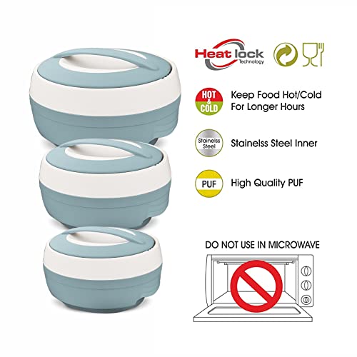 ASIAN Plastic Casserole Inner Stainless Steel Casserole Gift Set of 3 (600 ml, 1000 ml, 1500 ml), (Pestal Blue) | PU Insulated | BPA Free | Food Grade | Hot & Cold | Easy to Carry - Image 5