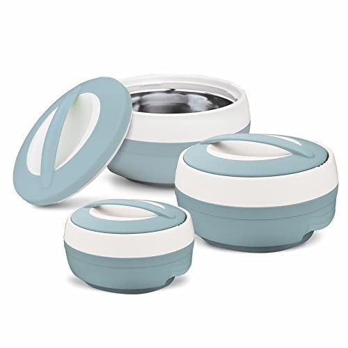 ASIAN Plastic Casserole Inner Stainless Steel Casserole Gift Set of 3 (600 ml, 1000 ml, 1500 ml), (Pestal Blue) | PU Insulated | BPA Free | Food Grade | Hot & Cold | Easy to Carry - Image 2