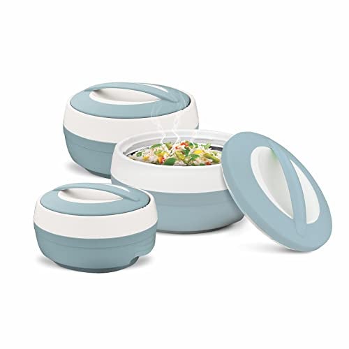 ASIAN Plastic Casserole Inner Stainless Steel Casserole Gift Set of 3 (600 ml, 1000 ml, 1500 ml), (Pestal Blue) | PU Insulated | BPA Free | Food Grade | Hot & Cold | Easy to Carry - Image 1