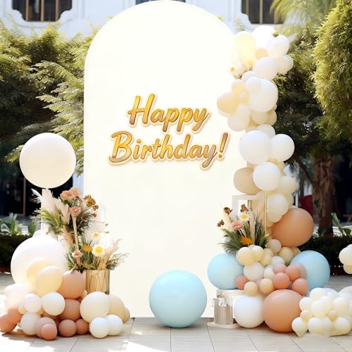 PARTISKY Beige Arch Backdrop Covers, 6.6FT Polyester Fitted Wedding Arch Stand Cover Round Top Chiara Stretchy Arch Backdrop Cover for Birthday Party Ceremony Banquet Decoration - Image 4