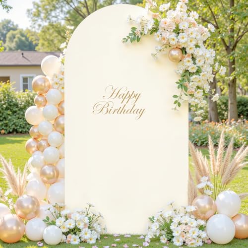PARTISKY Beige Arch Backdrop Covers, 6.6FT Polyester Fitted Wedding Arch Stand Cover Round Top Chiara Stretchy Arch Backdrop Cover for Birthday Party Ceremony Banquet Decoration - Image 1