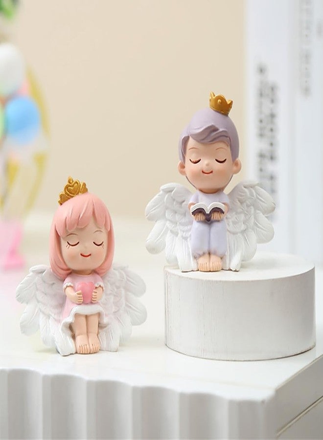 DOYIFun 1 Pair Angel Cake Topper Figurines Angel Prince Princess Sculpture Cake Decoration Christmas Desktop Ornaments Home Table Centerpieces Baby Shower Birthday Party Supplies - Image 2
