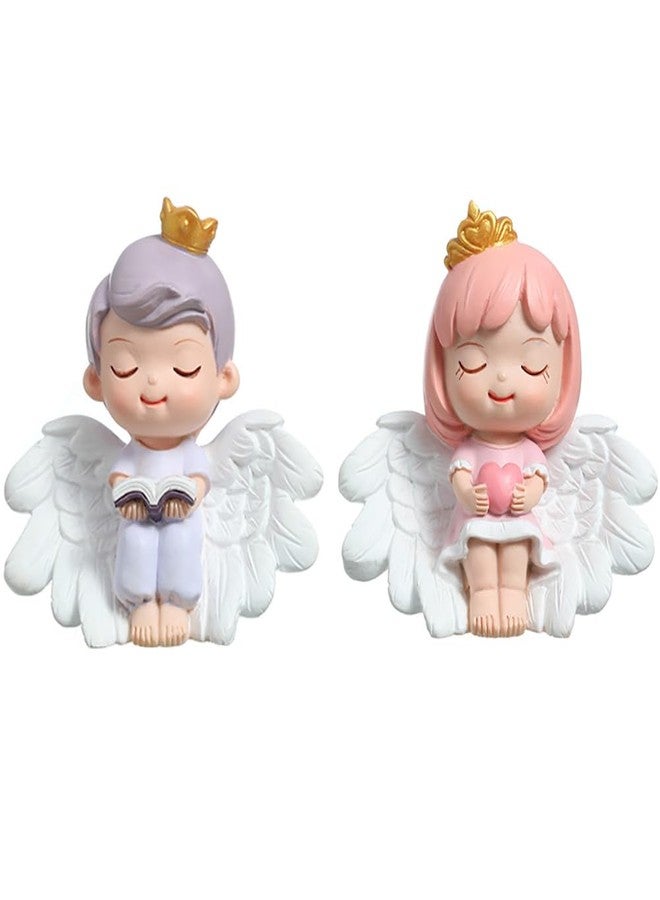 DOYIFun 1 Pair Angel Cake Topper Figurines Angel Prince Princess Sculpture Cake Decoration Christmas Desktop Ornaments Home Table Centerpieces Baby Shower Birthday Party Supplies - Image 1